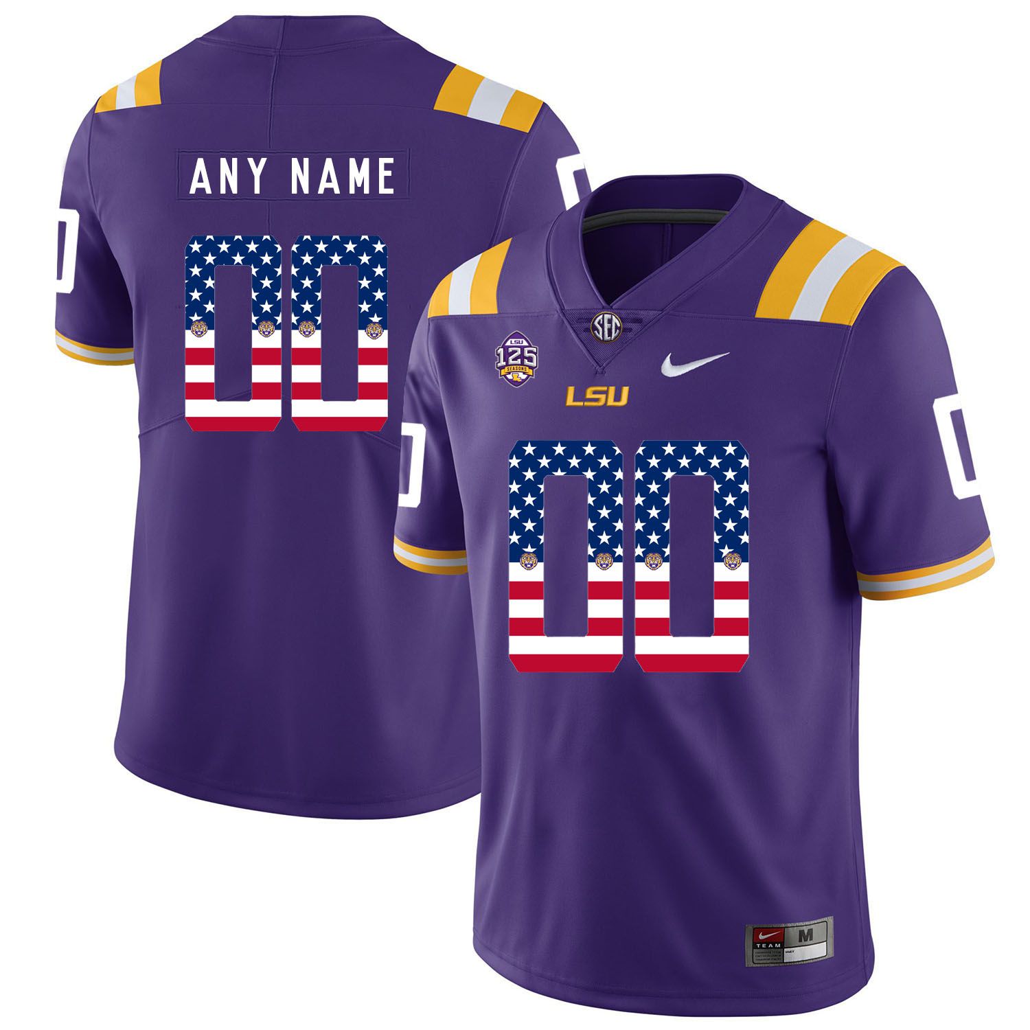 Men LSU Tigers 00 Any name Purple Flag Customized NCAA Jerseys